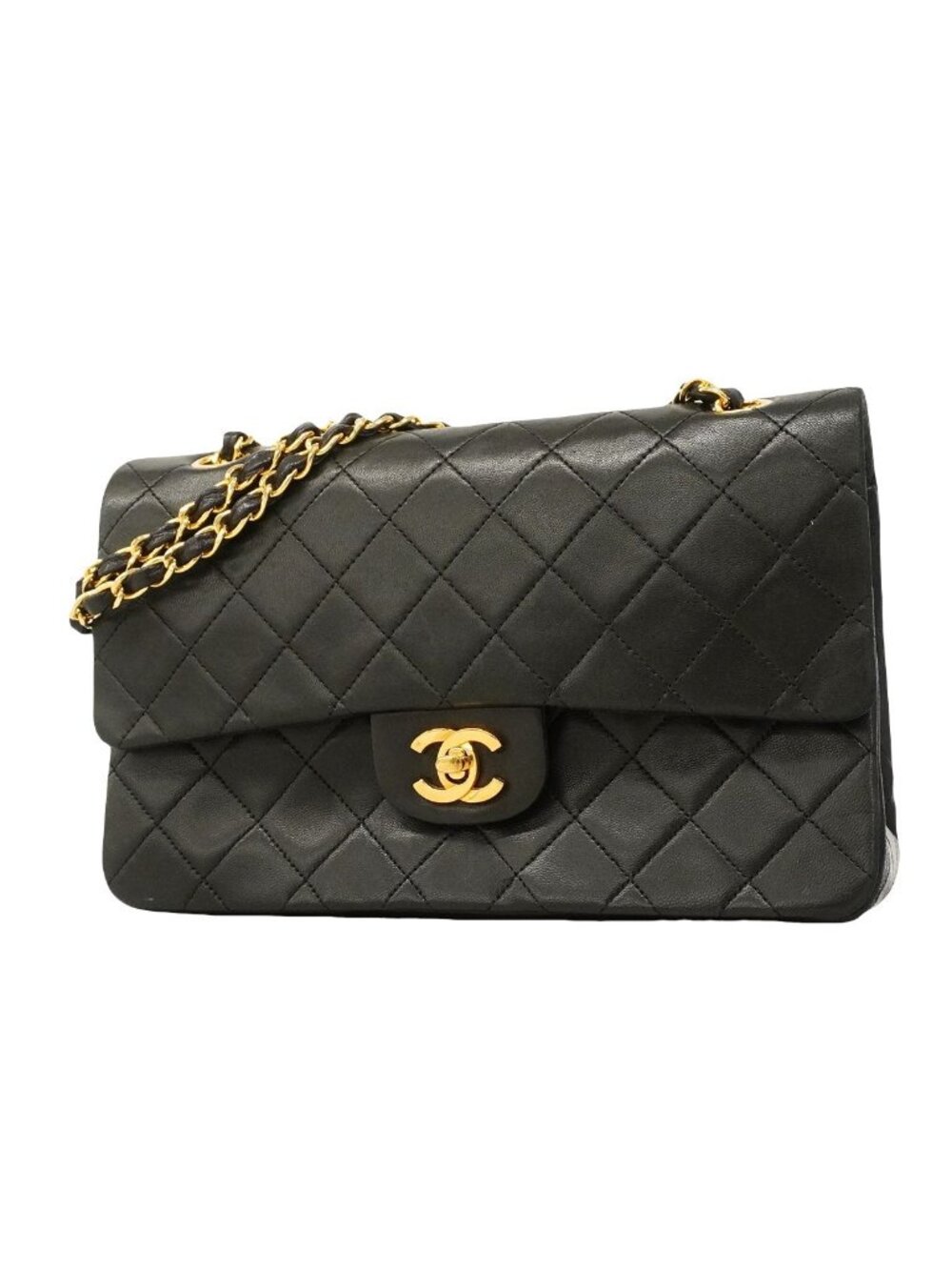 Chanel Shoulder Bag Quilted Lambskin Black Gold